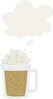 dessin animé bière et bulle de pensée dans un style rétro vecteur