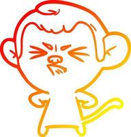 ligne de gradient chaud dessinant un singe en colère de dessin animé vecteur