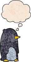 pingouin de dessin animé et bulle de pensée dans le style de motif de texture grunge vecteur