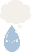 dessin animé mignon goutte de pluie et bulle de pensée dans un style rétro vecteur