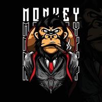 personnage de logo d'illustration de singe avec costume et cigarette adapté à l'impression et à d'autres utilisations vecteur