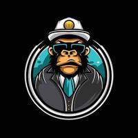 personnage de logo de singe illustration avec chapeau et lunettes. vecteur