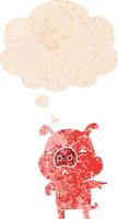 dessin animé cochon en colère et bulle de pensée dans un style texturé rétro vecteur