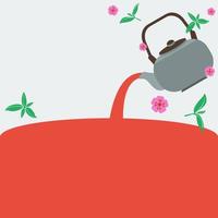 thé japonais versant modifiable de l'illustration vectorielle de la bouilloire avec fleur de sakura dans un style plat pour l'arrière-plan du texte vecteur