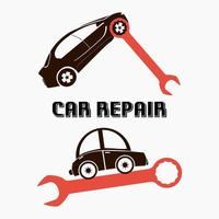vecteur modifiable du logo d'illustration emblématique de la voiture et de la clé à molette à des fins liées à la réparation de véhicules