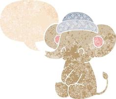 dessin animé mignon éléphant et bulle de dialogue dans un style texturé rétro vecteur