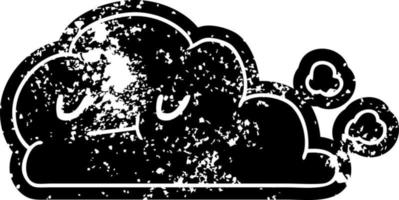 icône grunge de nuage heureux kawaii vecteur