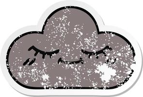 autocollant en détresse d'un nuage d'orage de dessin animé mignon vecteur