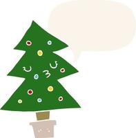 dessin animé arbre de noël et bulle de dialogue dans un style rétro vecteur