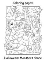 coloriage des monstres d'halloween dansant dans l'illustration vectorielle de la forêt vecteur