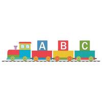 train en bois avec voitures et lettres abc, retour à l'école, illustration vectorielle de couleur dans un style plat vecteur