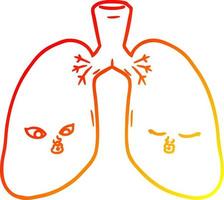 ligne de gradient chaud dessinant des poumons de dessin animé vecteur