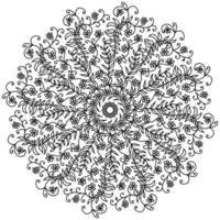 contour doodle mandala avec fleurs, feuilles et boucles, coloriage fantaisie avec motifs végétaux vecteur