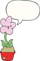 fleur de dessin animé mignon et bulle de dialogue vecteur