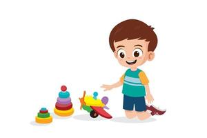 mignon petit garçon jouant avec ses jouets illustration vectorielle
