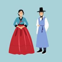 homme et femme portant des vêtements traditionnels coréens illustration vectorielle vecteur