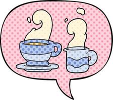 dessin animé tasse de café et bulle de dialogue dans le style de la bande dessinée vecteur