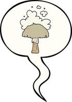 champignon de dessin animé et nuage de spores et bulle de dialogue vecteur