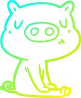 ligne de gradient froid dessin dessin animé contenu cochon méditant vecteur