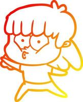 ligne de gradient chaud dessinant une fille sifflante de dessin animé vecteur