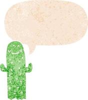 cactus de dessin animé et bulle de dialogue dans un style texturé rétro vecteur