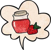 pot de dessin animé de confiture de fraises et bulle de dialogue dans un style de texture rétro vecteur