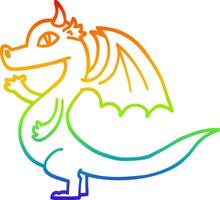 ligne de gradient arc-en-ciel dessinant un dragon de dessin animé mignon vecteur