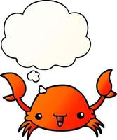 crabe de dessin animé et bulle de pensée dans un style dégradé lisse vecteur