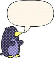 pingouin de dessin animé et bulle de dialogue dans le style de la bande dessinée vecteur