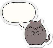 chat de dessin animé heureux et autocollant de bulle de dialogue vecteur