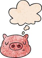 visage de cochon de dessin animé et bulle de pensée dans le style de motif de texture grunge vecteur