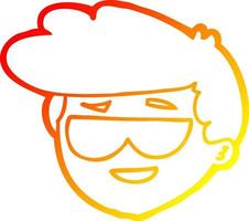 ligne de gradient chaud dessinant un garçon de bande dessinée portant des lunettes de soleil vecteur