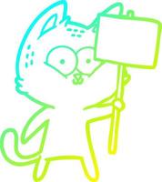 ligne de gradient froid dessinant un chat de dessin animé avec une pancarte vecteur