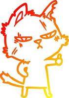 ligne de gradient chaud dessinant un chat de dessin animé dur donnant le symbole du pouce levé vecteur