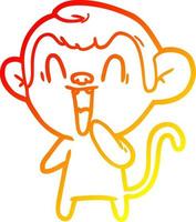 ligne de gradient chaud dessinant un singe riant de dessin animé vecteur