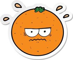 autocollant d'une orange en colère de dessin animé vecteur