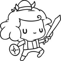 dessin au trait kawaii mignon enfant viking vecteur