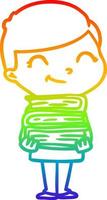 ligne de gradient arc-en-ciel dessin dessin animé garçon avec des livres souriant vecteur