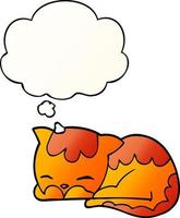 chat de dessin animé dormant et bulle de pensée dans un style de dégradé lisse vecteur