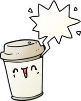 dessin animé sortir le café et la bulle de dialogue dans un style de dégradé lisse vecteur