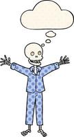 squelette de dessin animé en pyjama et bulle de pensée dans le style de la bande dessinée vecteur
