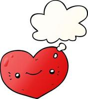 personnage de dessin animé de coeur et bulle de pensée dans un style de dégradé lisse vecteur