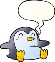 pingouin de dessin animé et bulle de dialogue dans un style de dégradé lisse vecteur