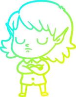 ligne de gradient froid dessinant une fille elfe de dessin animé vecteur