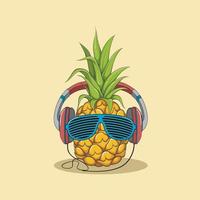 l'ananas porte des lunettes avec un casque. illustration vectorielle. vecteur