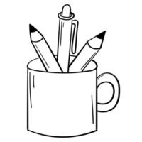 mug autocollant doodle avec crayons et autres articles de papeterie vecteur