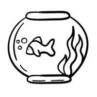 autocollant doodle avec poisson rouge dans l'aquarium vecteur