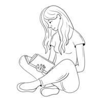 fille assise sur le sol avec un livre vecteur