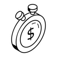 horloge et dollar, concept de temps est icône isométrique d'argent vecteur