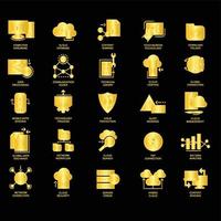 collection d'icônes de technologie de nuage d'or vecteur